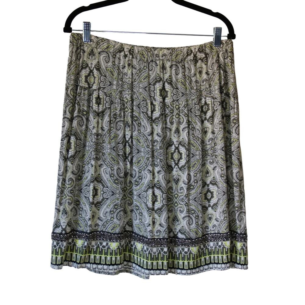 C&B Established 1962 Womens Paisley Beaded Hem Rayon Skirt Olive Green Medium